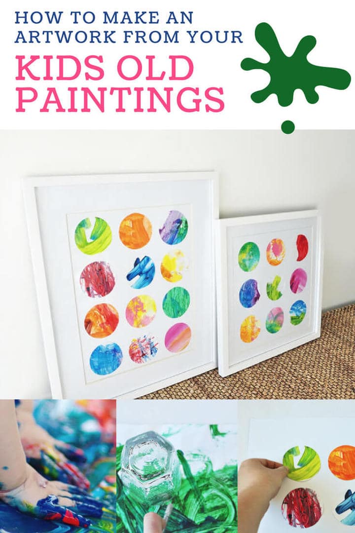 how to make an artwork from your kids old paintings
