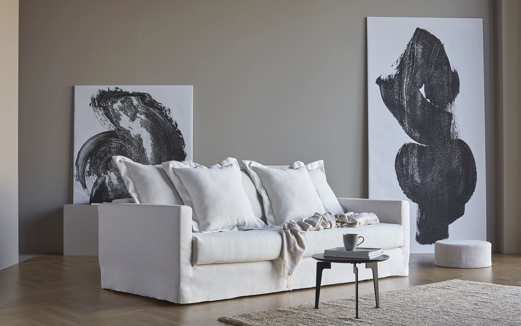 innovate pascala comfortable sofa bed in white slip cover