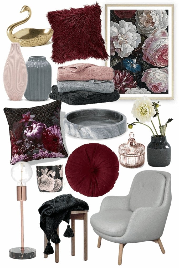 romance interior design trend mood board