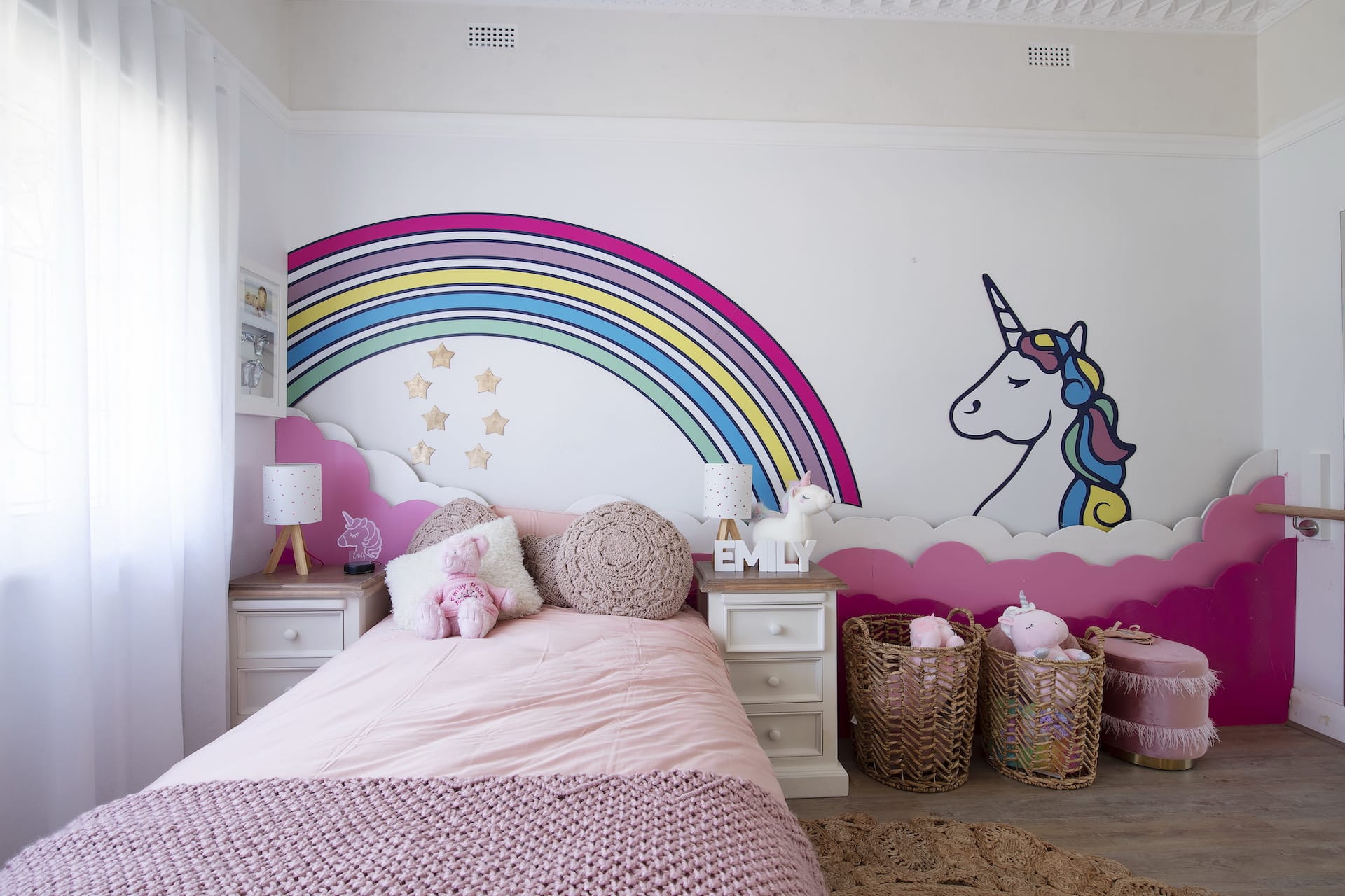 house rules 2020 tanya and dave reveal girls bedroom with rainbow mural and unicorn decal