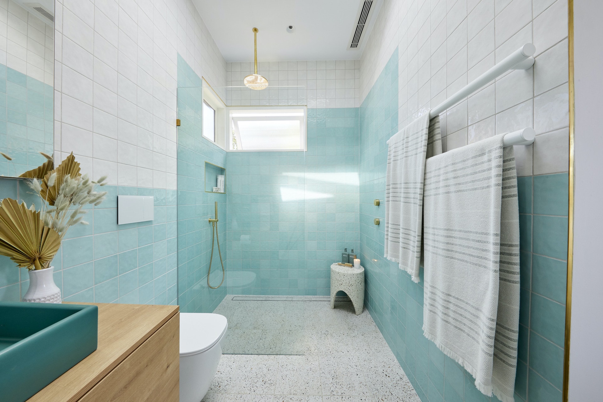 The Block 2020 Guest Ensuites: Style Wins and Major Sins 2 the block 2020 guest ensuites jimmy and tam bathroom with turquoise tiles