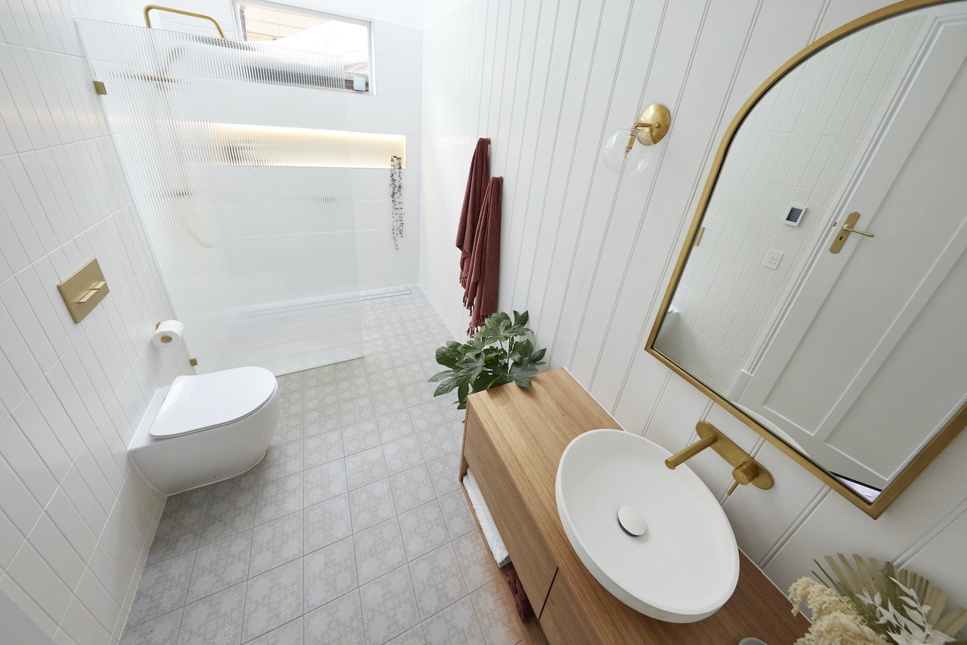 The Block 2020 Guest Ensuites: Style Wins and Major Sins 6 the block 2020 guest ensuites luke and jasmine bathroom with bevelled shower screen