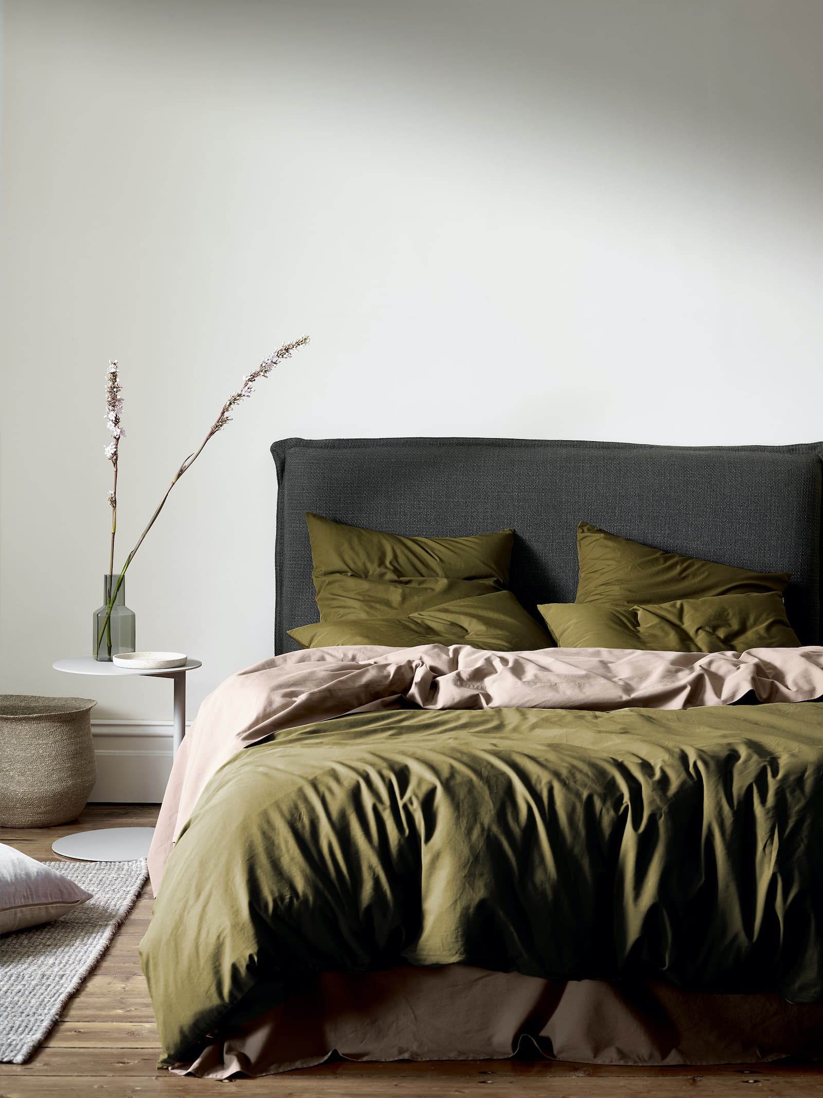 aura halo khaki bed linen bedroom colour trends olive green
