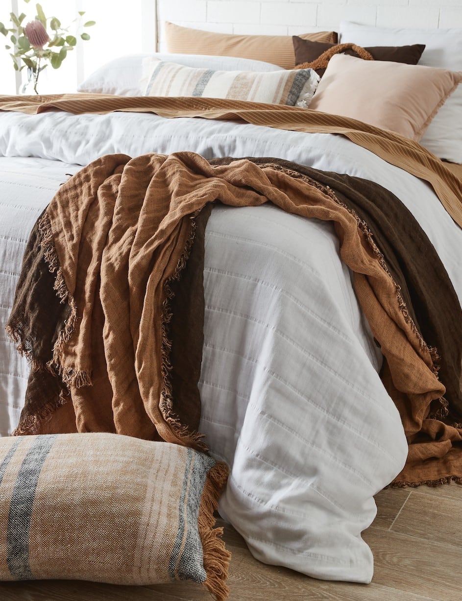 neale whitaker bedding quilt cover set white linen throw in terracotta