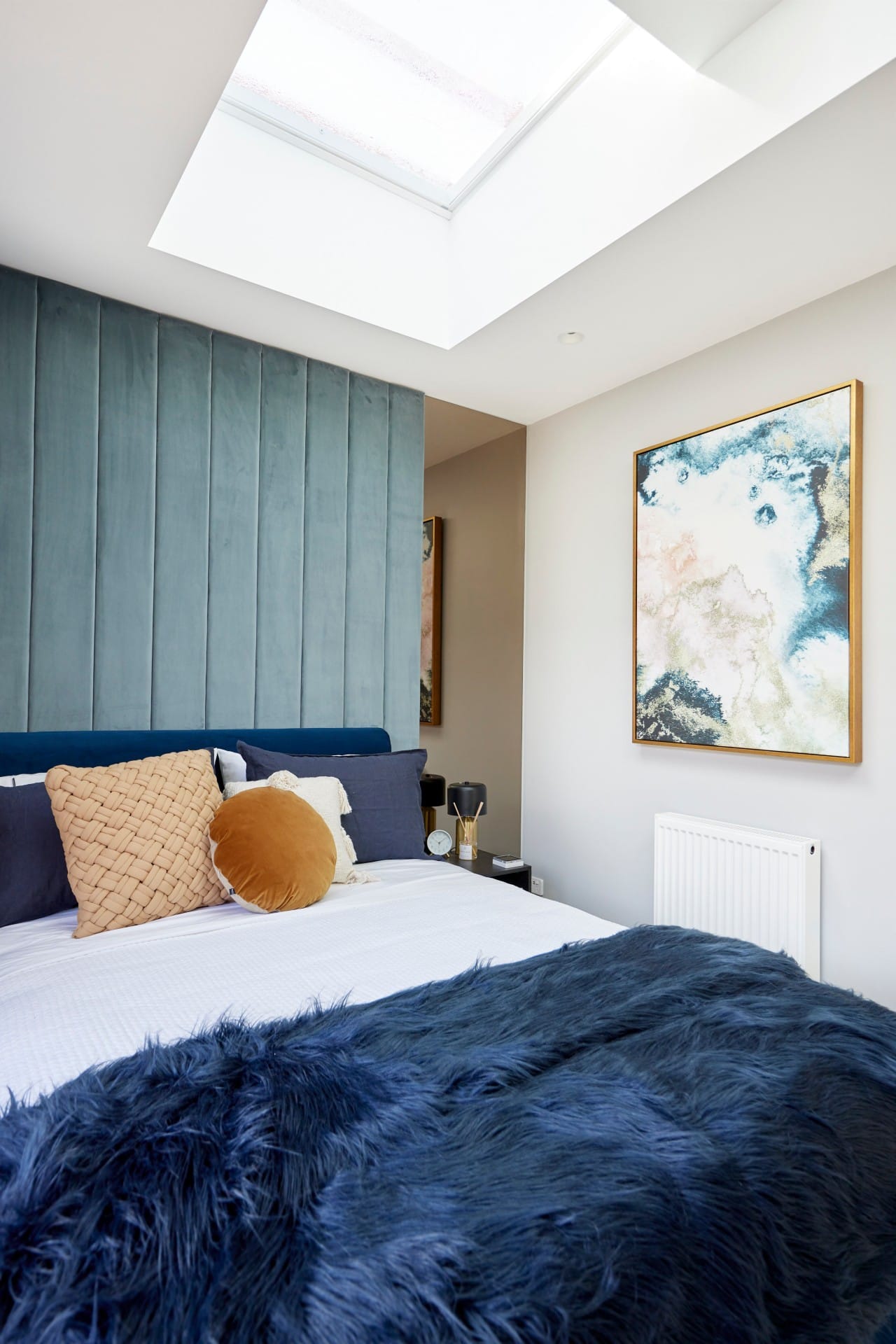 the block 2021 josh and luke guest bedroom velvet fabric wall