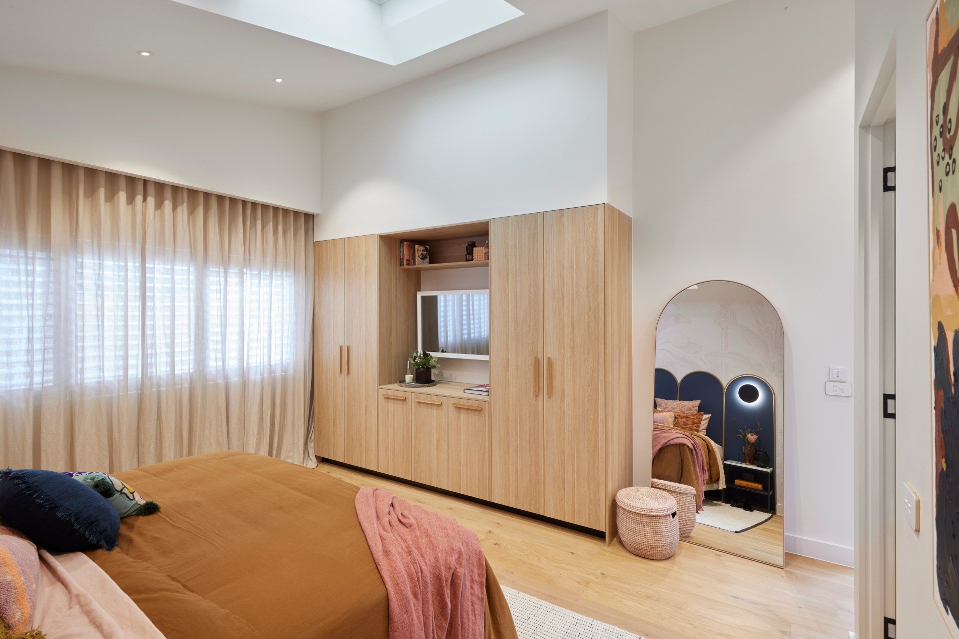 the block 2021 tanya and vito master bedroom built in joinery with tv