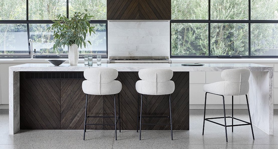 globewest nixon bar stool in white with thin black leg and high back
