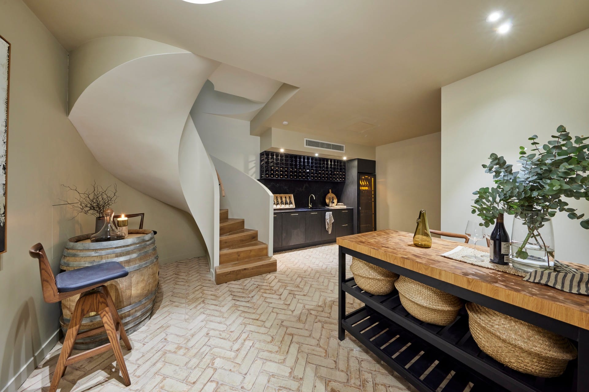 the block 2021 ronnie and georgia wine cellar with brick herringbone floor