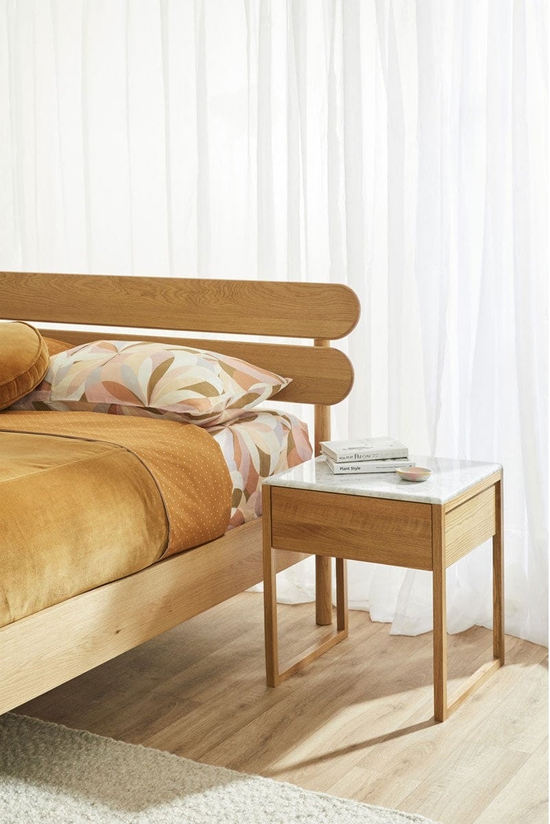 life interiors timber and marble top bedside table
