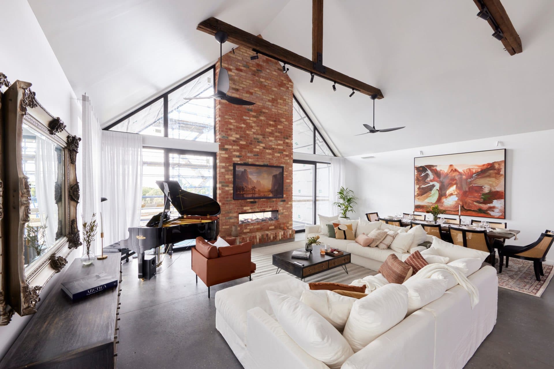 the block 2022 omar and oz living room with white sofas