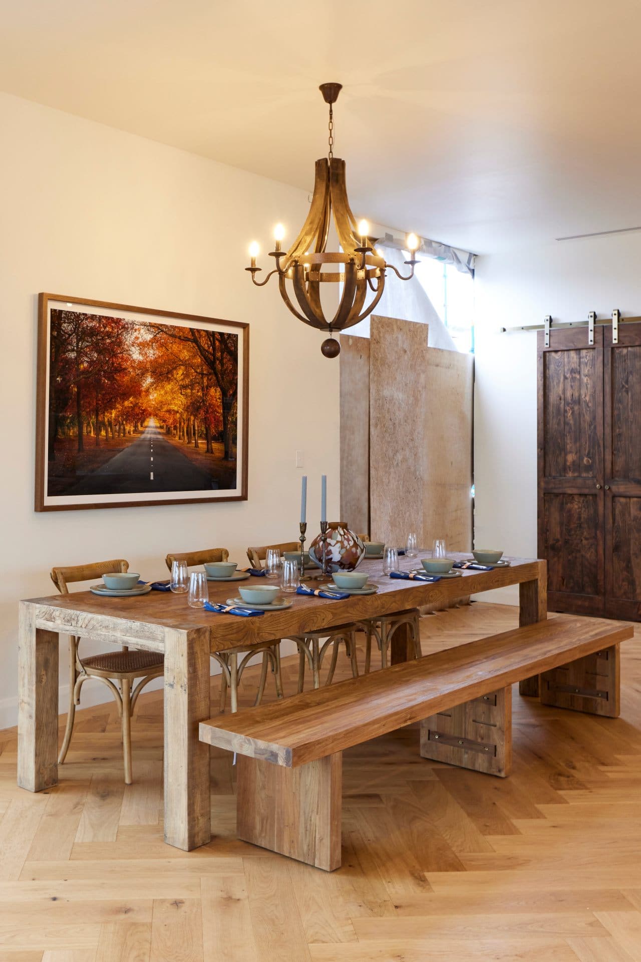 the block 2022 tom and sarah jane dining room with rustic timber table