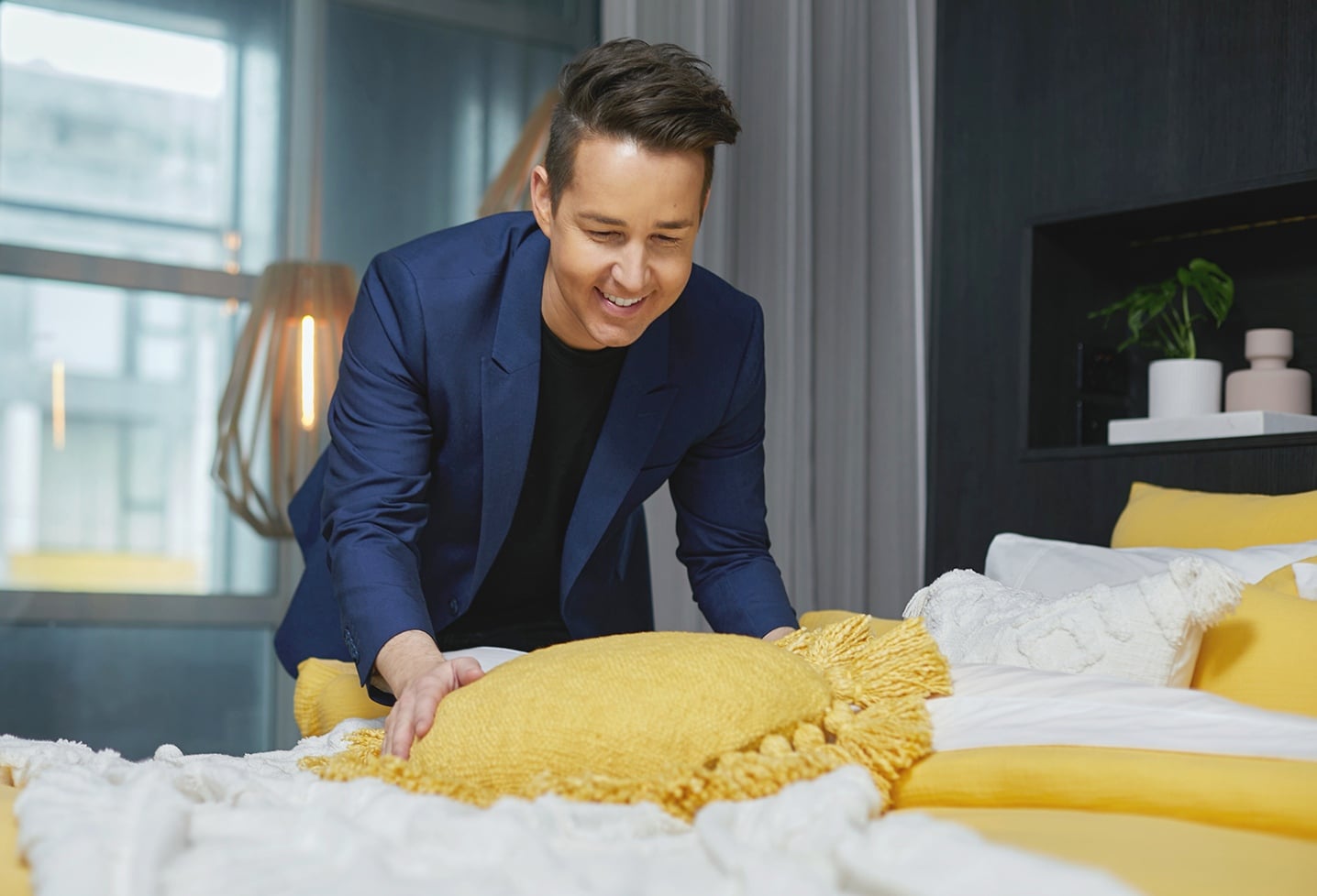 interior designer chris carroll lorraine lea yellow bedding set