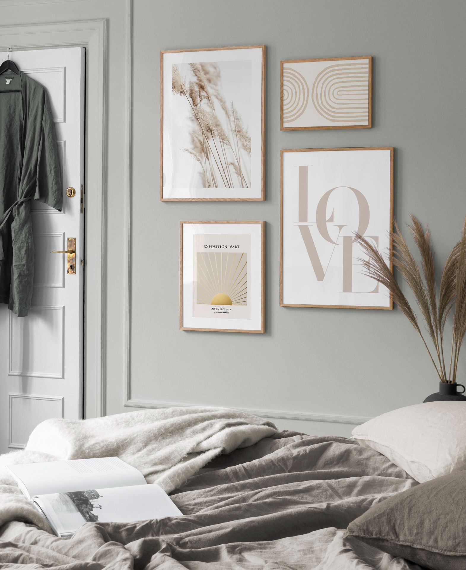decorating a rental bedroom with a gallery wall of prints from desenio