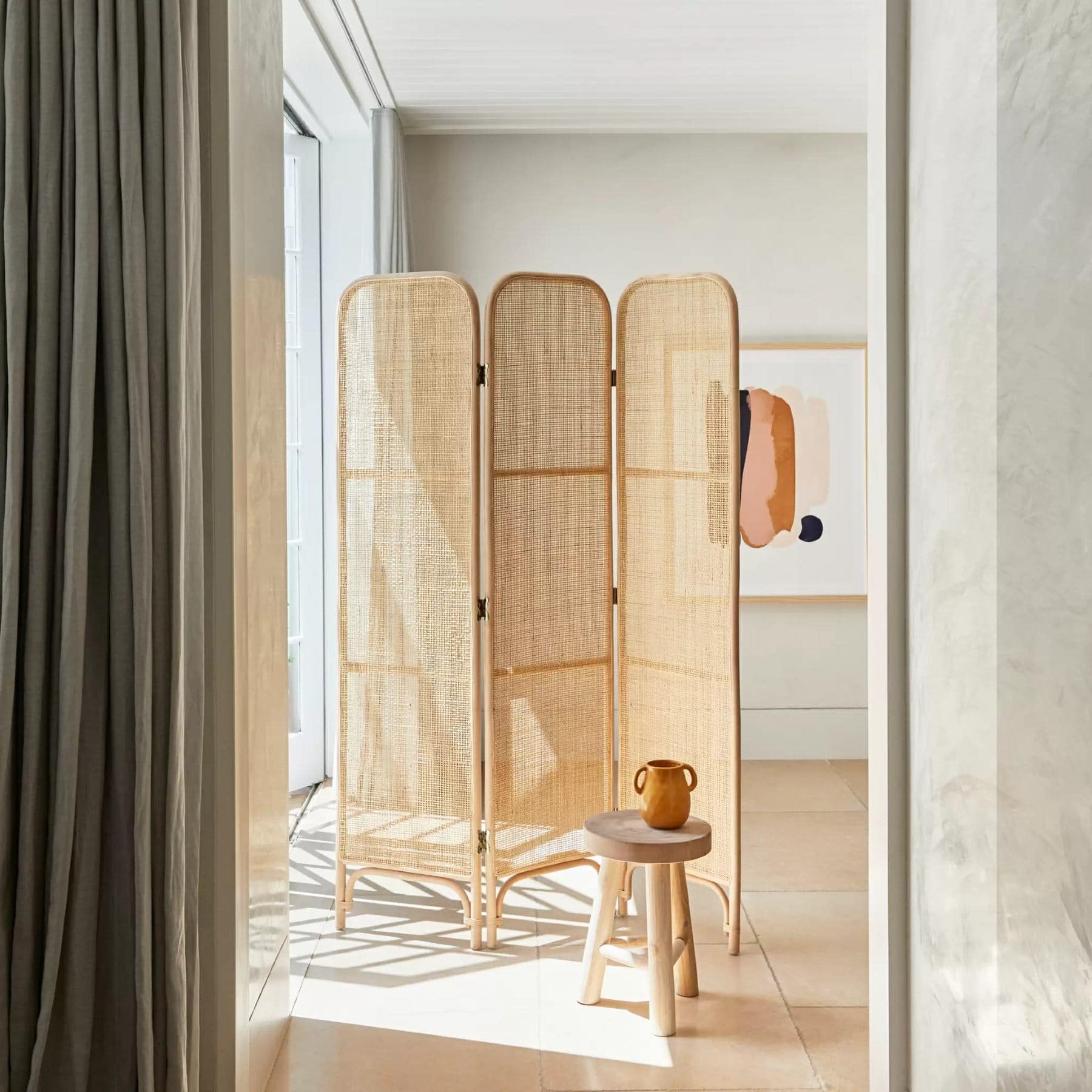 rattan decorative screen in bedroom lounge lovers