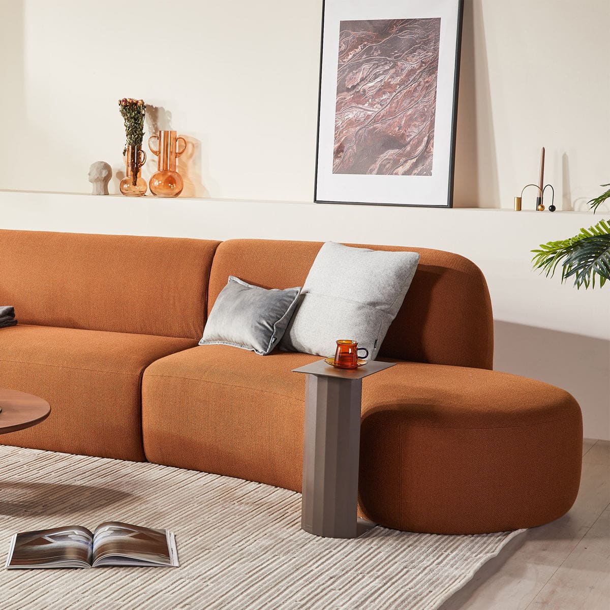 swell chaise rounded sofa in terracotta rj living australia