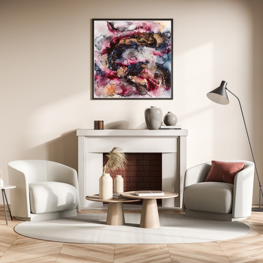 fern siebler melbourne abstract artist artwork on wall in living room