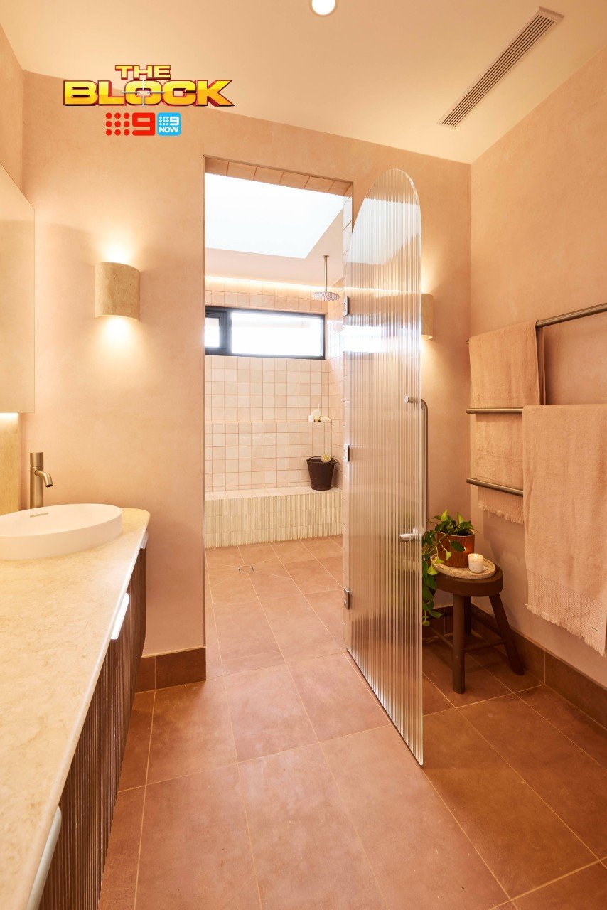 The Block 2025 Main Bathrooms Reveal: Design Sins, Wins, and That Red Bathtub 15 the block 2025 britt and taz main bathroom reveal