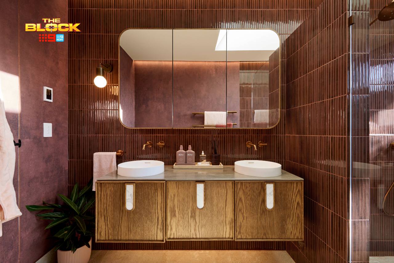 The Block 2025 Main Bathrooms Reveal: Design Sins, Wins, and That Red Bathtub 7 the block 2025 emma and ben main bathroom