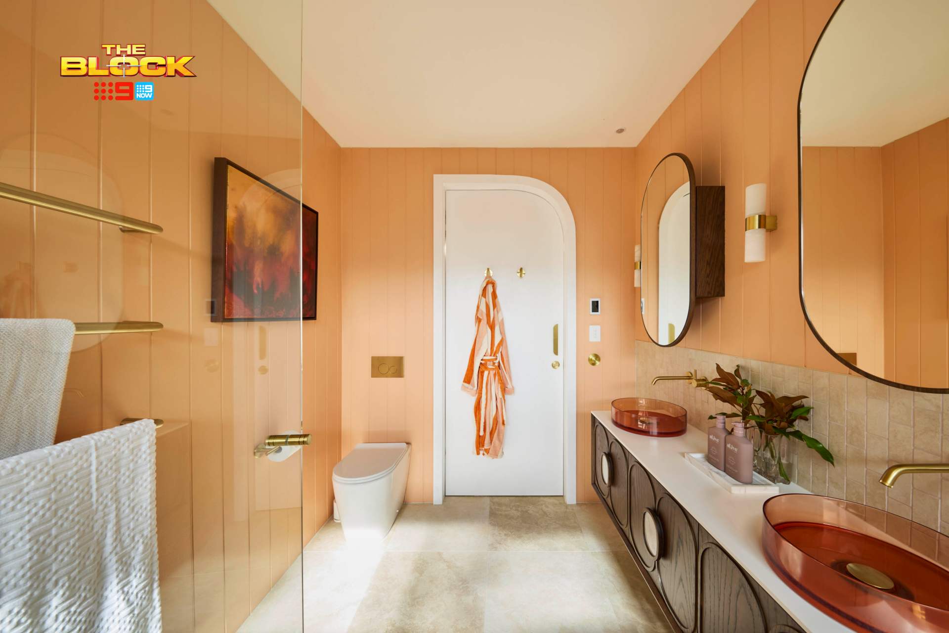 The Block 2025 Main Bathrooms Reveal: Design Sins, Wins, and That Red Bathtub 3 the block 2025 han and can main bathroom