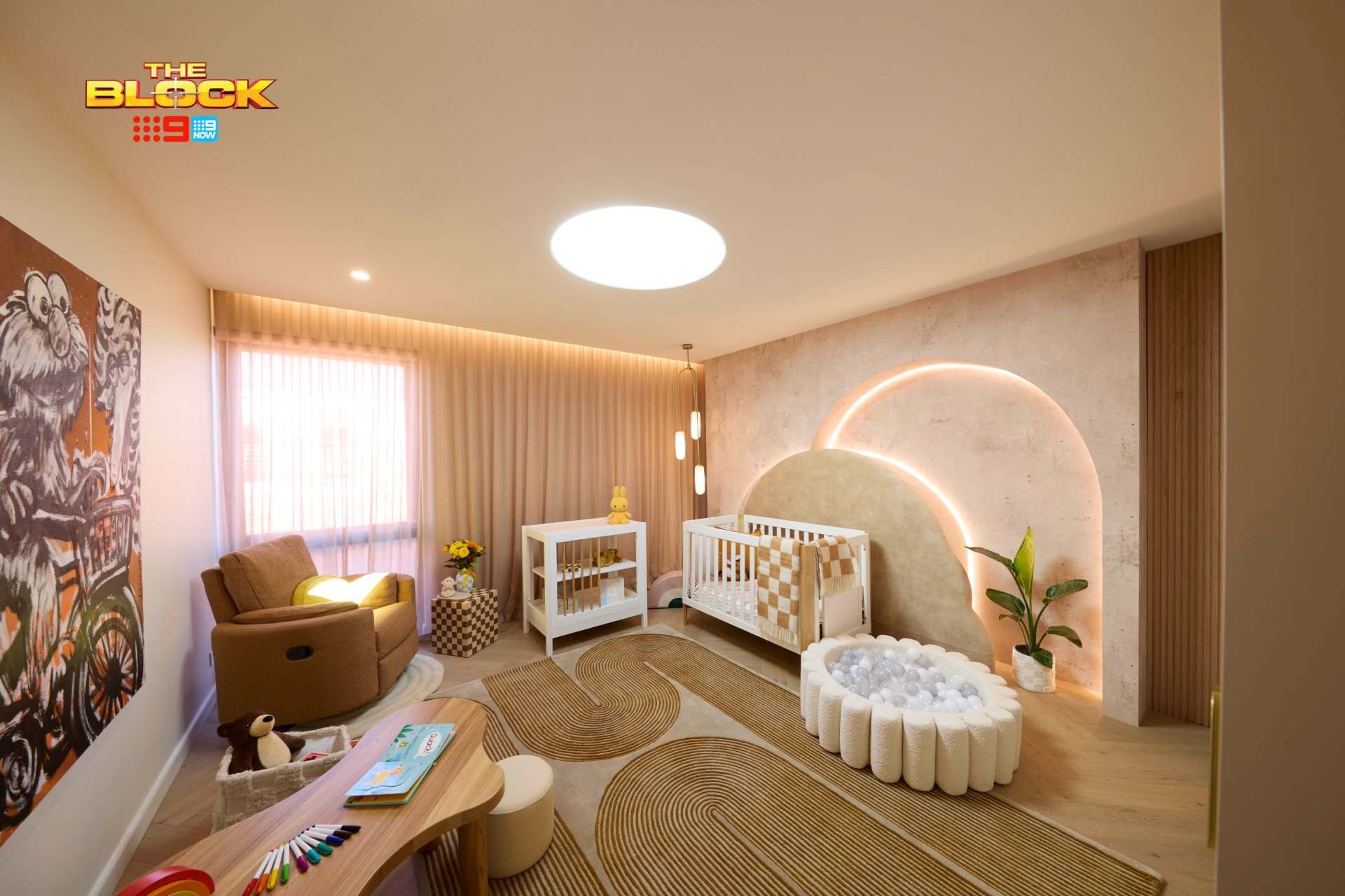 the block 2025 kids bedrooms han and can neutral nursery with concrete feature wall