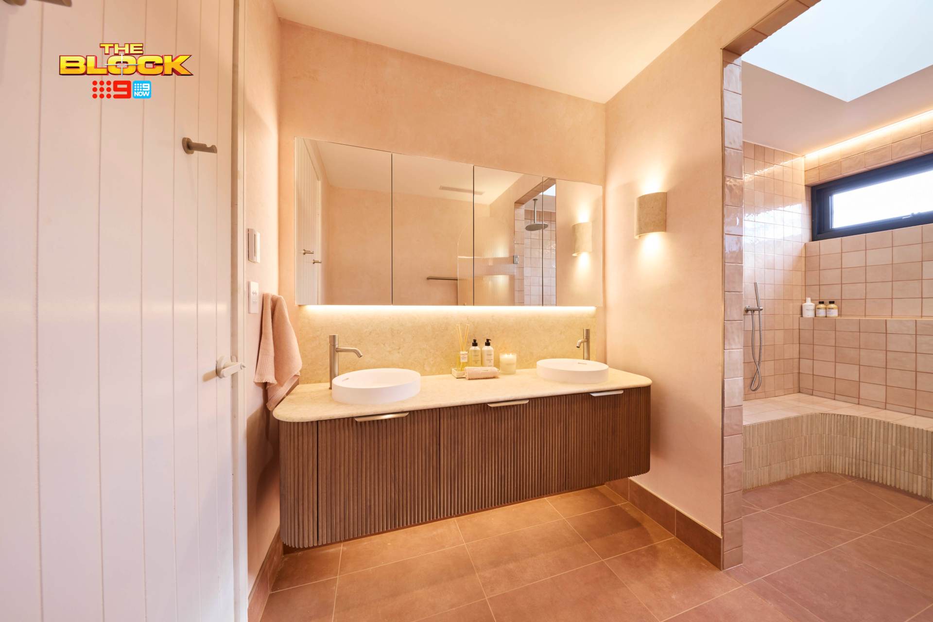 The Block 2025 Main Bathrooms Reveal: Design Sins, Wins, and That Red Bathtub 14 the block 2025 main bathrooms britt and taz vanity zone