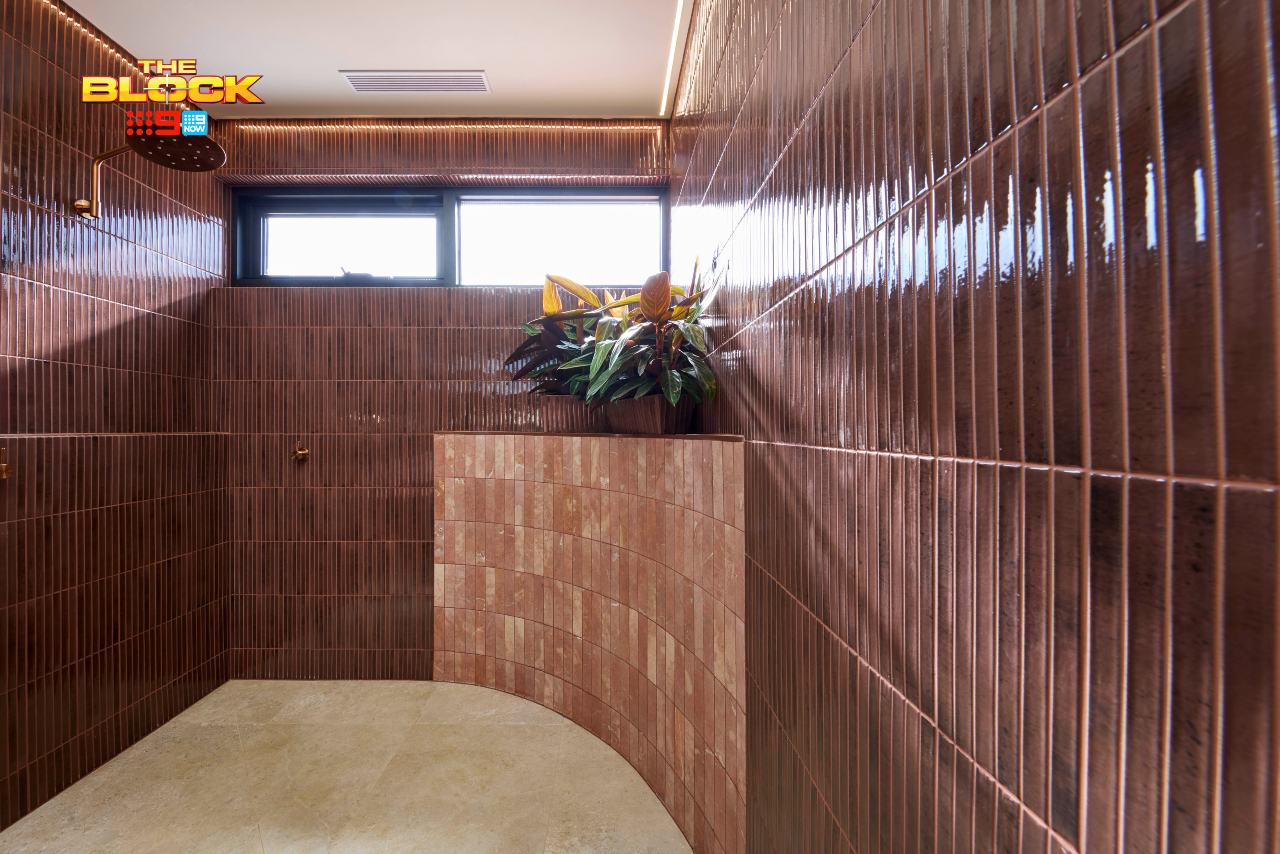 The Block 2025 Main Bathrooms Reveal: Design Sins, Wins, and That Red Bathtub 6 the block 2025 main bathrooms reveal emma and ben burgundy feature tile