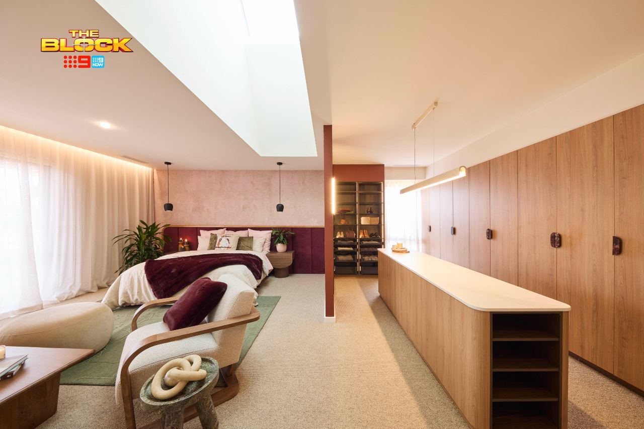 the block 2025 main bedrooms reveal emma and ben walk in robe