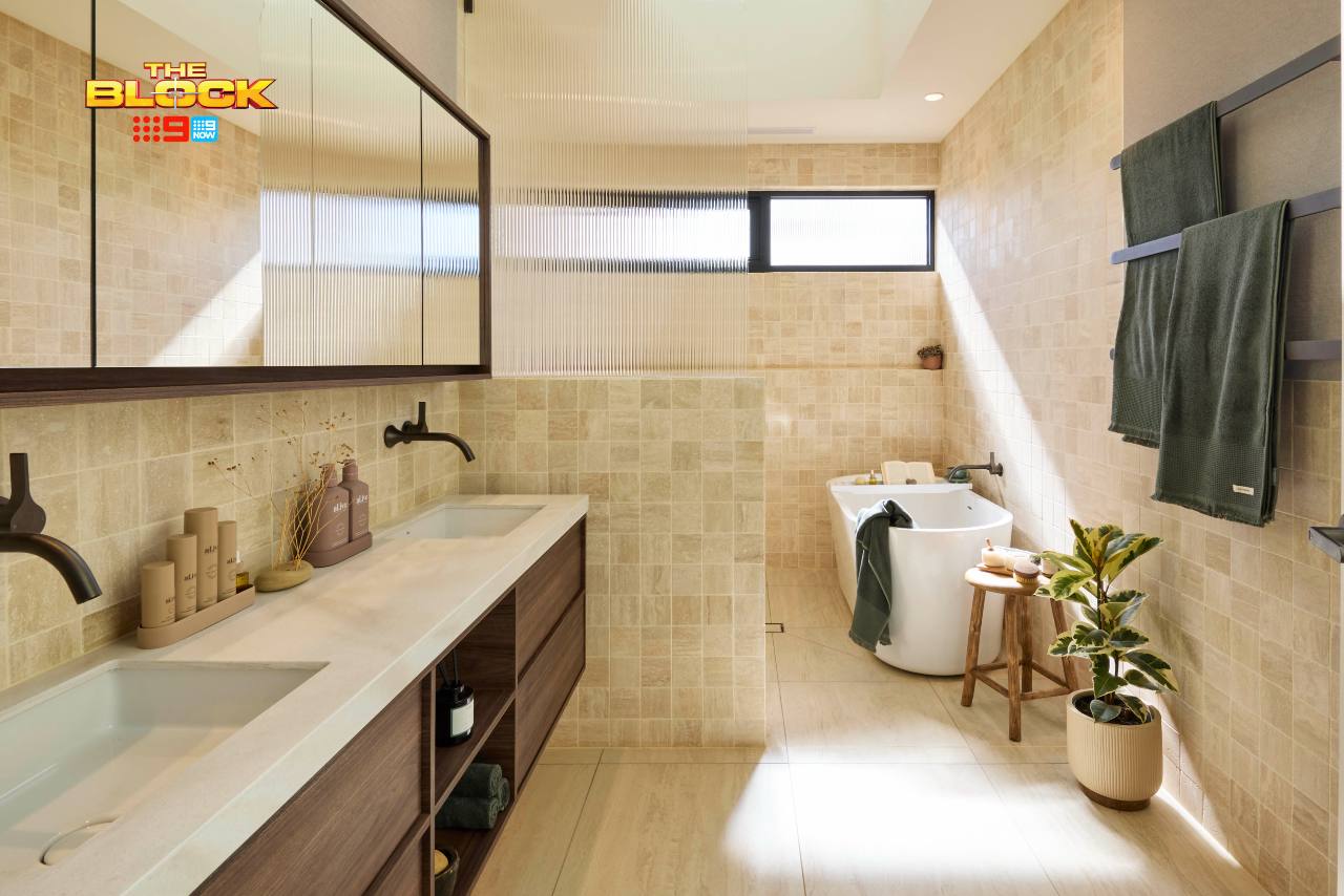 The Block 2025 Main Bathrooms Reveal: Design Sins, Wins, and That Red Bathtub 9 the block 2025 robby and mat main bathroom