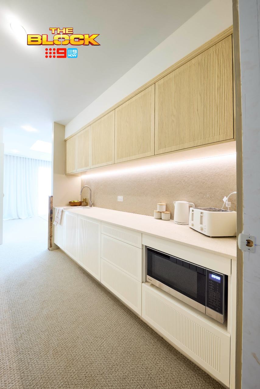 the block 2025 guest bedrooms reveal britt and taz kitchenette