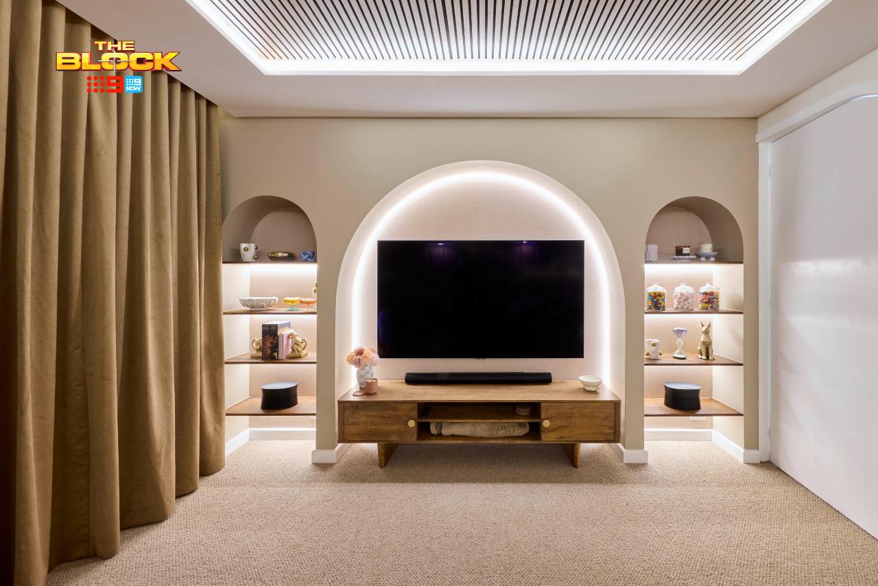 the block 2025 han and can rumpus tv wall with arched shelving
