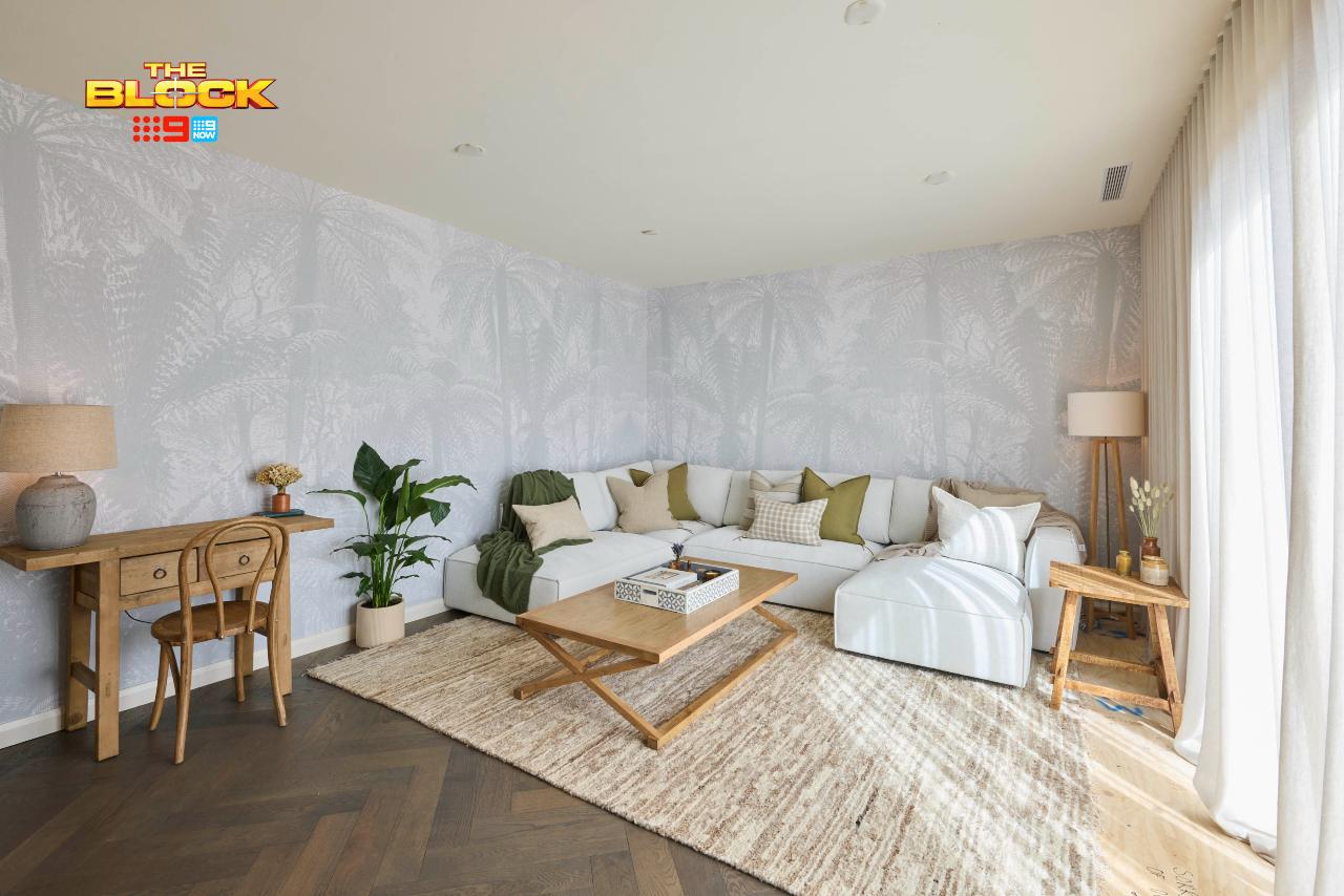 the block 2025 robby and and may rumpus room white sofa