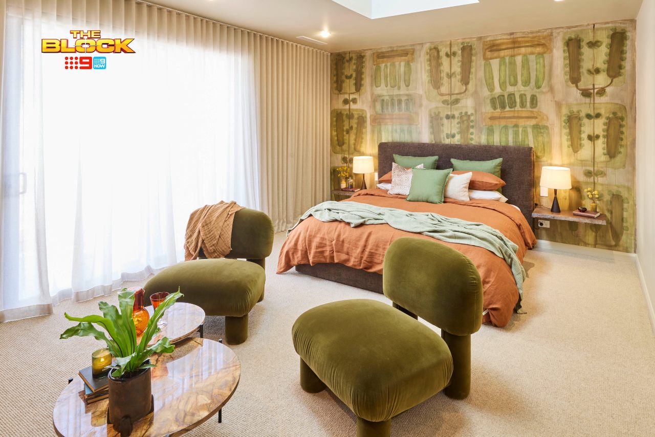 the block 2025 robby and mat guest bedroom green chairs