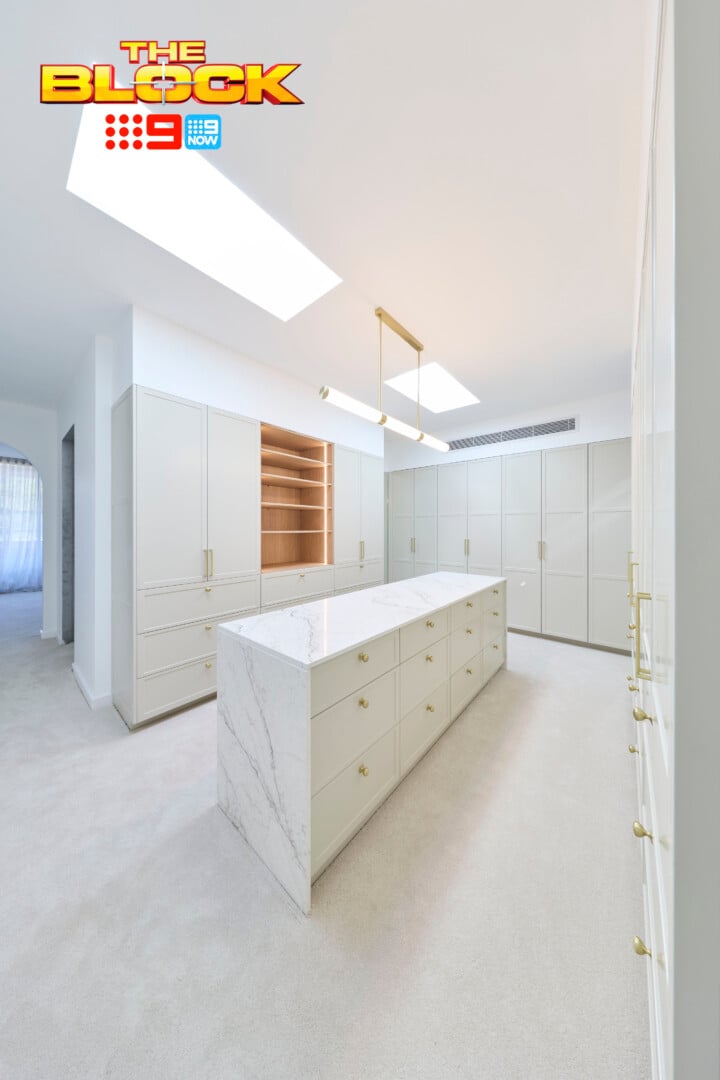The Block 2026 Main Bedrooms Reveal: Quiet Luxury Continues, with Mixed Results 9 chantel and wyatt walk in robe the block 2026