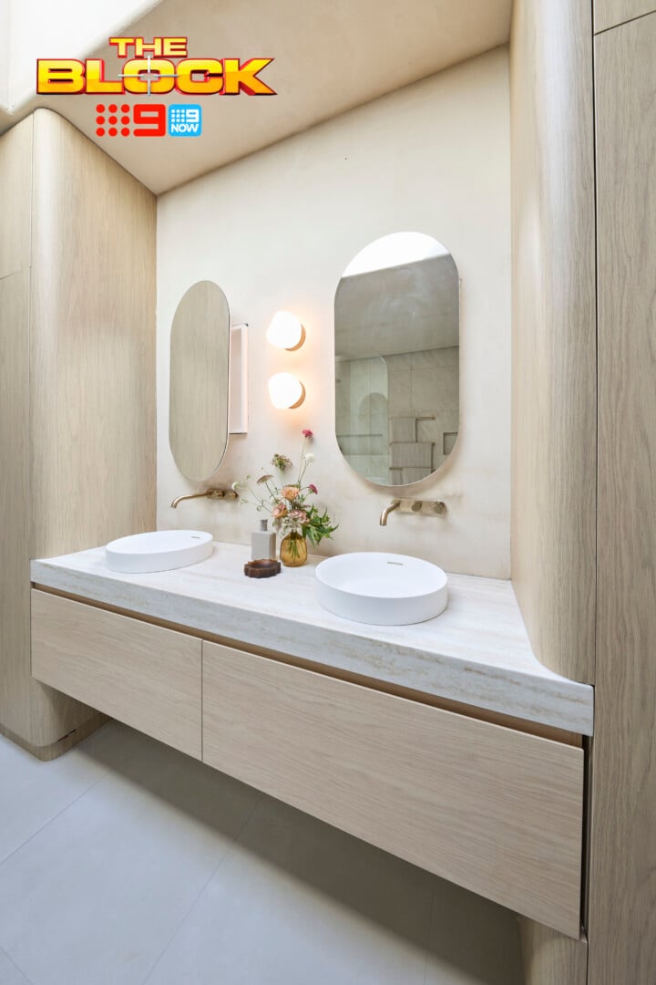 The Block 2026 Family Bathrooms Reveal: The Good, The Bad and the Unfinished 3 the block 2026 courtney and sev family bathroom vanity