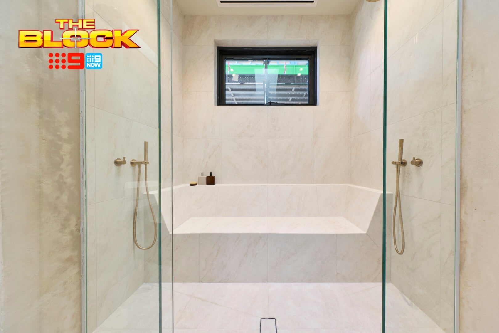 the block 2026 courtney and sev main ensuite shower seat