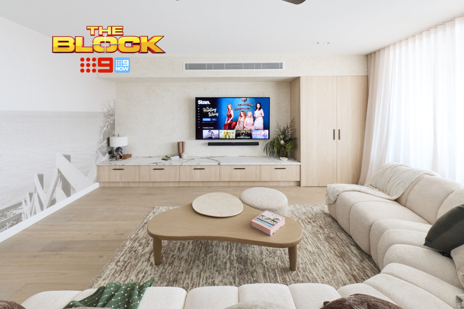The Block 2026 Rumpus and Laundry Reveals: Sofa Shortages and Appliance Mishaps 10 the block 2026 adam and jolene rumpus room tv wall