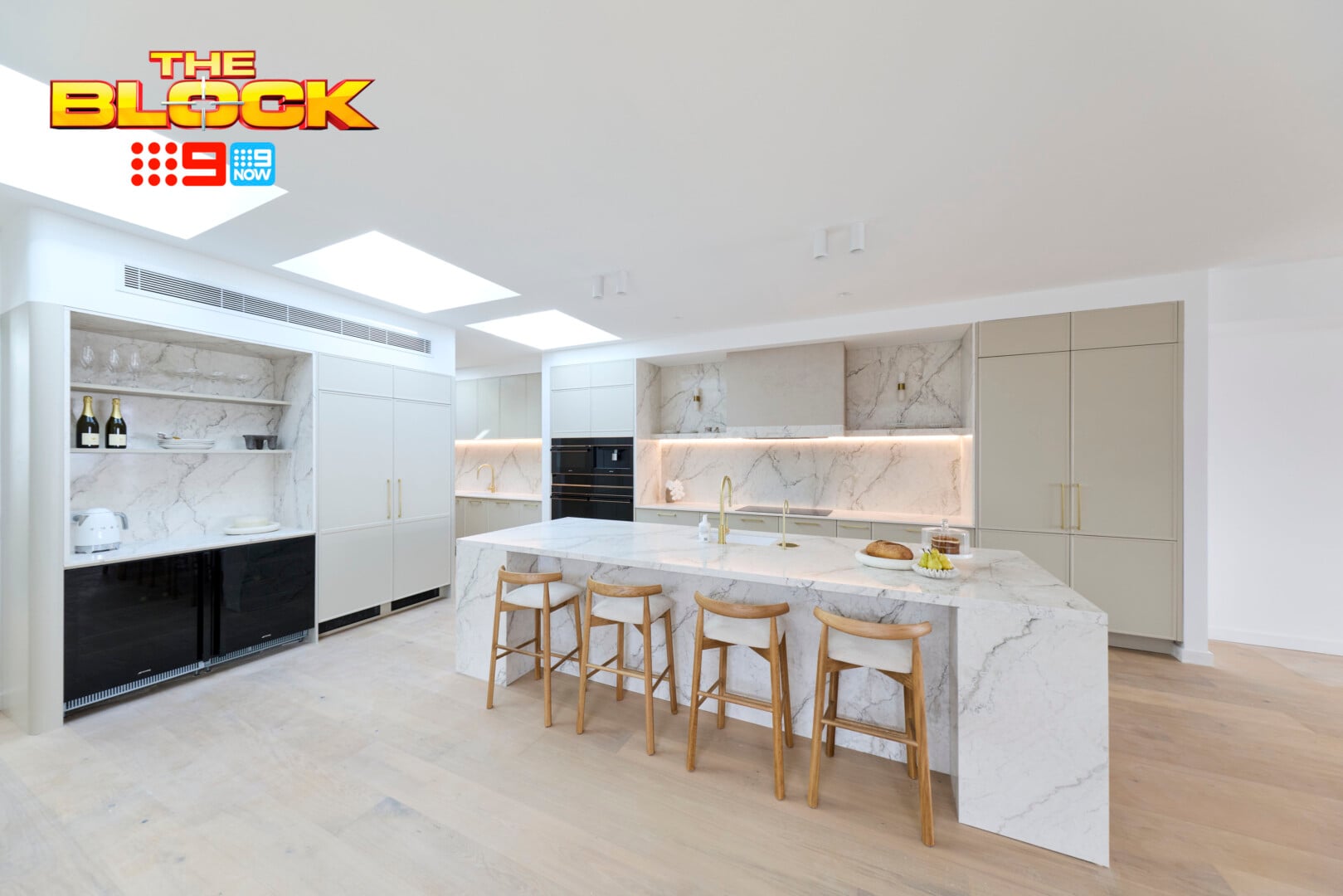 The Block 2026 Kitchens Reveal: Design Wins, Sins and All Those Wine Fridges 19 the block 2026 chantel and wyatt kitchen island stools