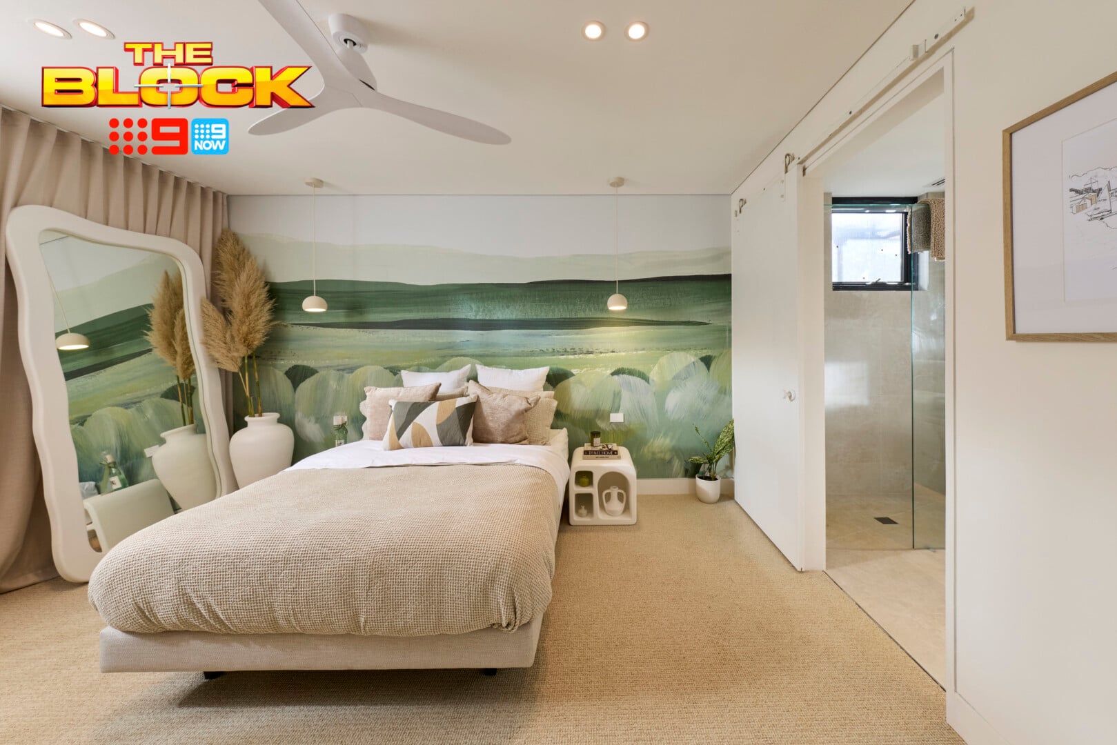 The Block 2026 Guest Suites Reveal: Wall Light Woes, Bathroom Fails, and That Green Bedroom 18 the block 2026 guest suites reveal rick and tayla green wallpaper