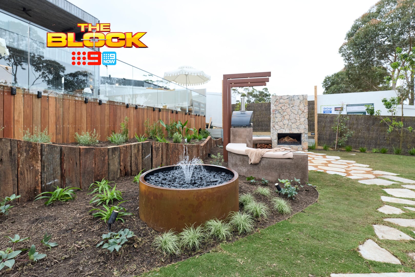 The Block 2026 Backyards and Garages Reveal: The Big Privacy Blunder 5 the block 2026 courtney and sev outdoor fireplace in backayrd
