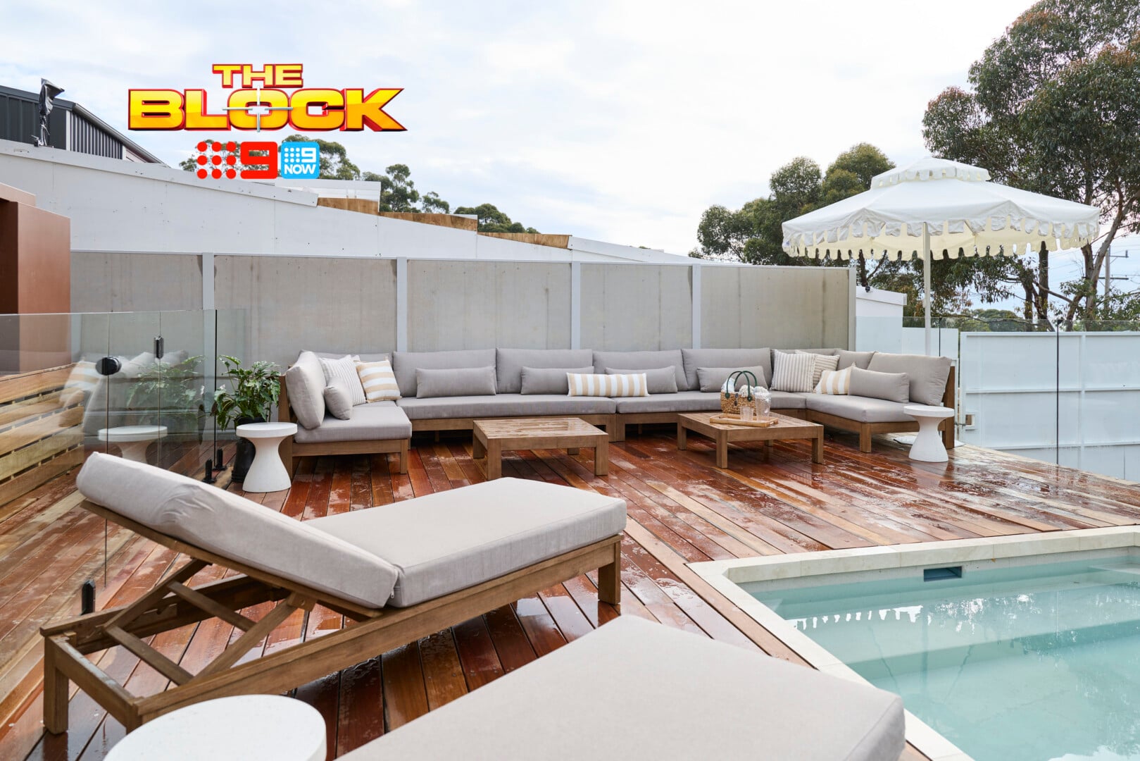 The Block 2026 Outdoor Terrace and Pool Reveals: Epic Meets Underwhelming 9 the block 2026 courtney and sev pool area outdoor furniture