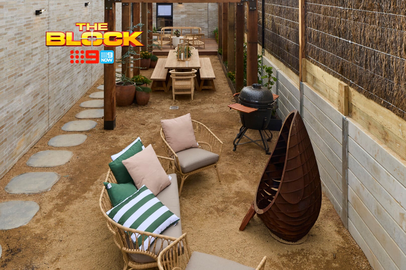 The Block 2026 Front Yard Reveals: The Last Recap of the Season! 9 the block 2026 front yard reveal adam and jolene side seating area