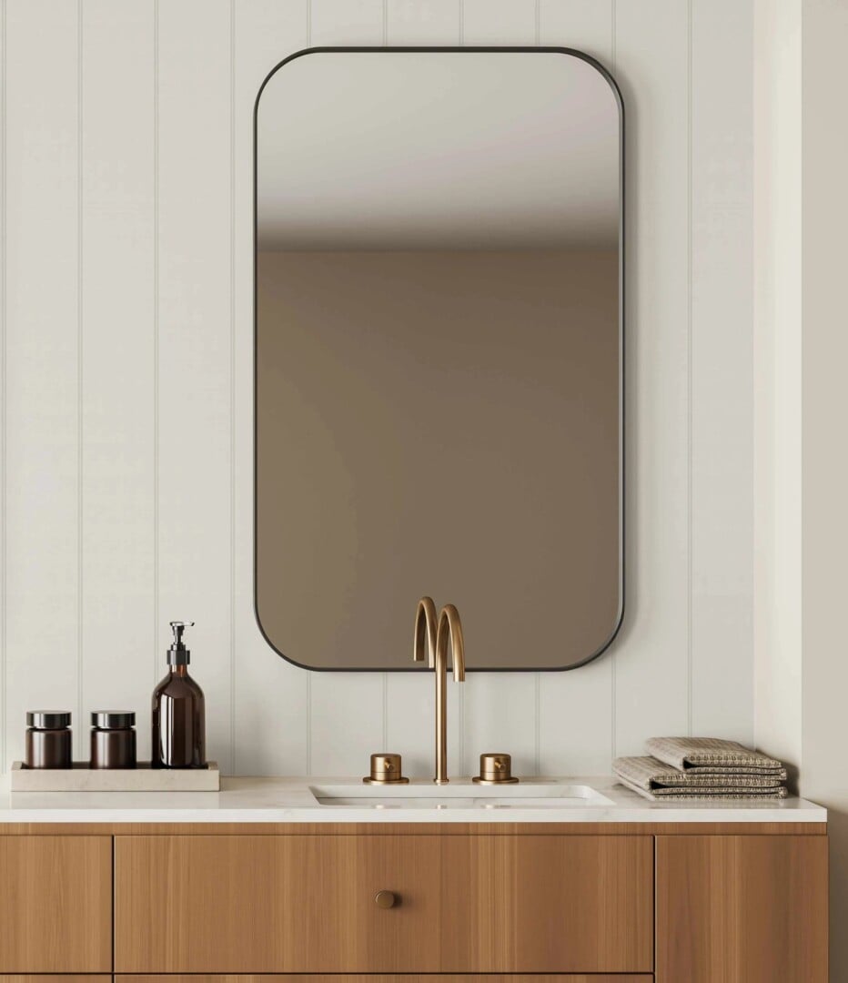 Ultimate Wallpaper Guide: 25 Ideas, Expert Advice and Where to Shop 16 vj panelling wallpaper design in bathroom with black mirror brass tapware