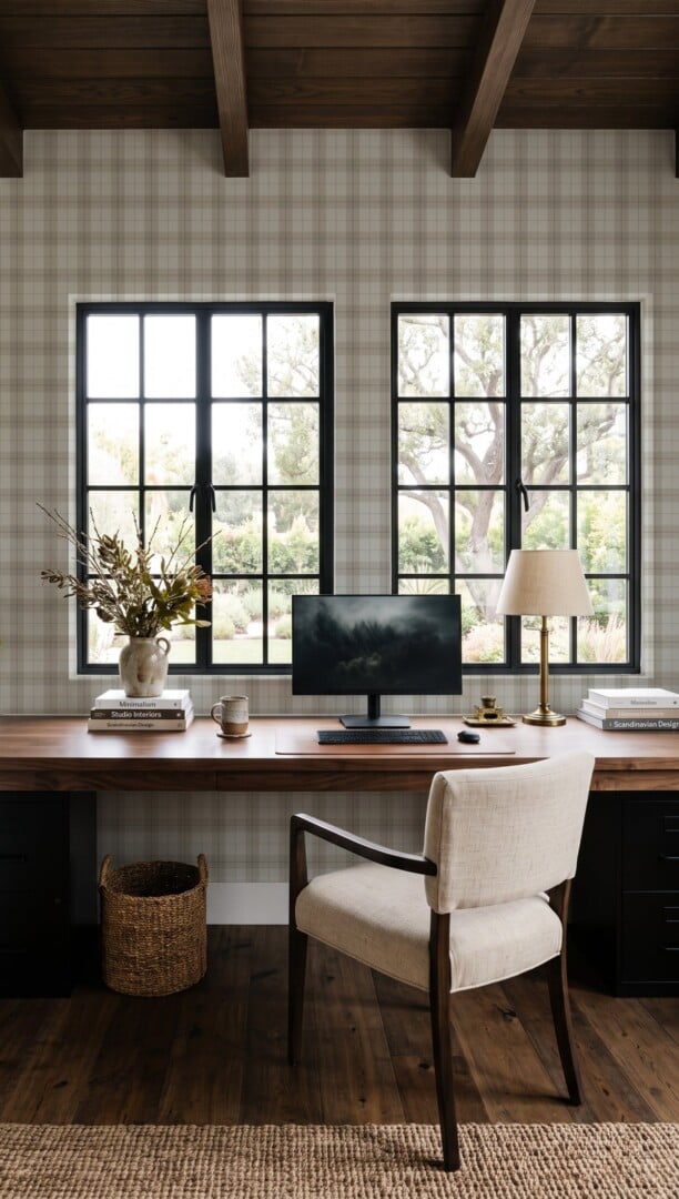 Ultimate Wallpaper Guide: 25 Ideas, Expert Advice and Where to Shop 19 westbrook tartan grey wallpaper for home office olive et oriel